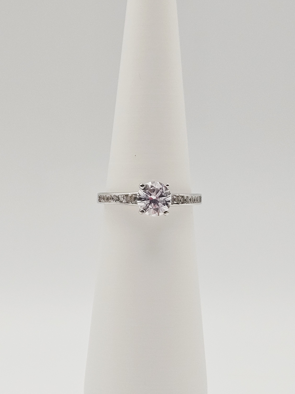 Classic Solitaire Round-Cut Engagement Sterling Silver Ring